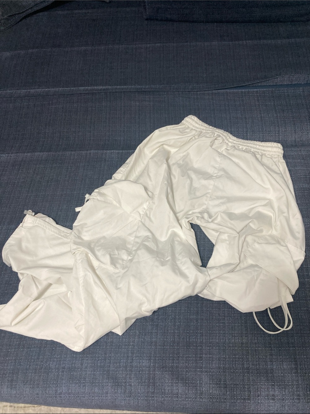 White Cargo Drawstring Pants - Picture 5 of 6